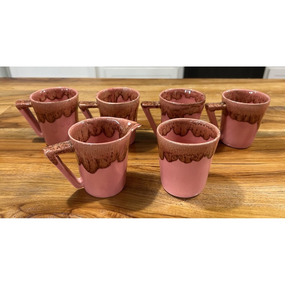 Winart Pottery Mug & Creamer Lot Pink Drip Glaze MCM Tea Coffee Cottage Core - Picture 1 of 5